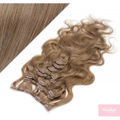 20" (50cm) Clip in wavy human REMY hair - light brown
