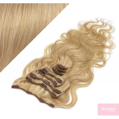 Clip in wavy human hair Remy - natural blonde - 20