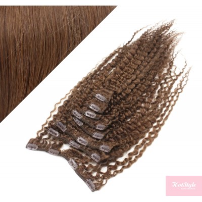 20" (50cm) Clip in curly human REMY hair - medium brown