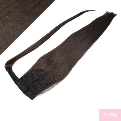 Clip in ponytail wrap / braid hair extension 24" straight - dark brown