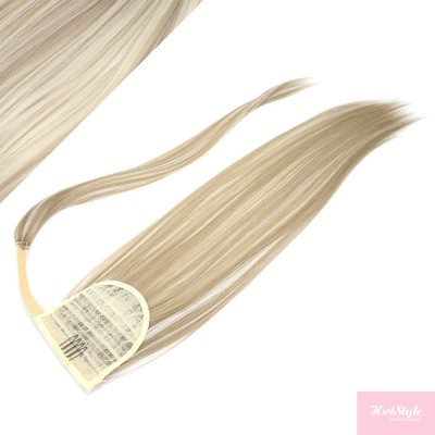 Clip in ponytail wrap / braid hair extension 24" straight - platinum / light brown