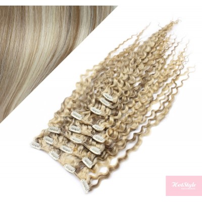 20" (50cm) Clip in curly human REMY hair - platinum / light brown