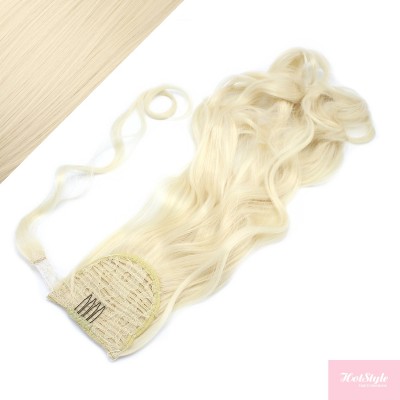 Clip in ponytail wrap / braid hair extension 24" wavy - platinum blonde