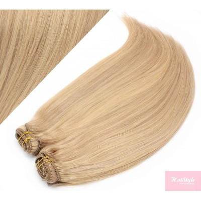 28" (70cm) Deluxe clip in human REMY hair - light blonde / natural blonde