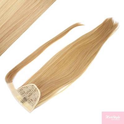 Clip in ponytail wrap / braid hair extension 24" straight - natural/light blonde