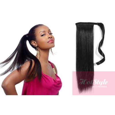 Clip In Human Hair Ponytail Wrap Hair Extension 20 Straight Black