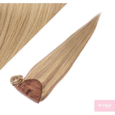 Clip in human hair ponytail wrap hair extension 20" straight - light blonde/natural blonde