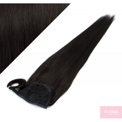 Clip in human hair ponytail wrap hair extension 24" straight - natural black