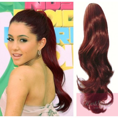 Clip In Human Hair Ponytail Wrap Hair Extension 20 Wavy Copper Red
