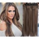 16 inches one piece full head 5 clips clip in hair weft extensions straight – dark brown / blonde