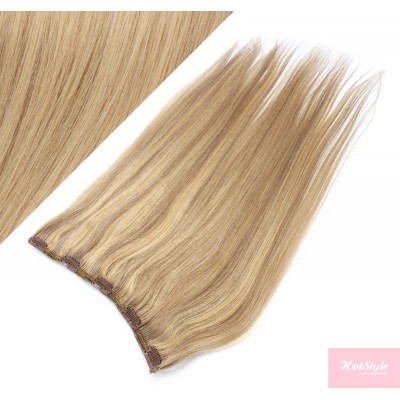 24" one piece full head clip in hair weft extension straight - light blonde / natural blonde
