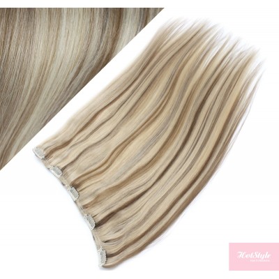 24" one piece full head clip in hair weft extension straight - platinum / light brown