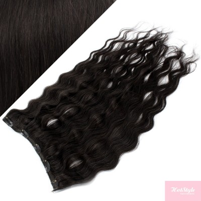16" one piece full head clip in hair weft extension wavy - natural black