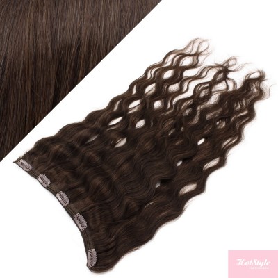 16" one piece full head clip in hair weft extension wavy - dark brown