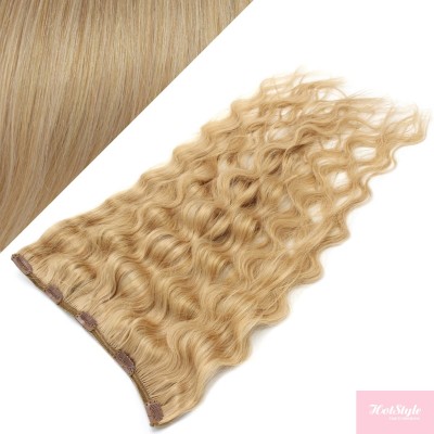 24" one piece full head clip in hair weft extension wavy - natural blonde