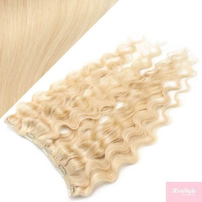 24" one piece full head clip in hair weft extension wavy - the lightest blonde