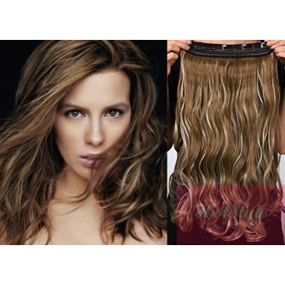 24 One Piece Full Head Clip In Hair Weft Extension Wavy Dark