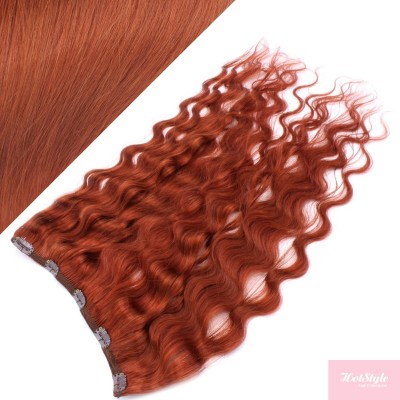 24" one piece full head clip in hair weft extension wavy - copper red