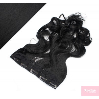 24" one piece full head clip in kanekalon weft extension wavy - black