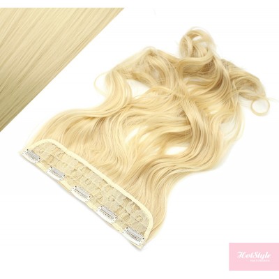 24" one piece full head clip in kanekalon weft extension wavy - the lightest blonde