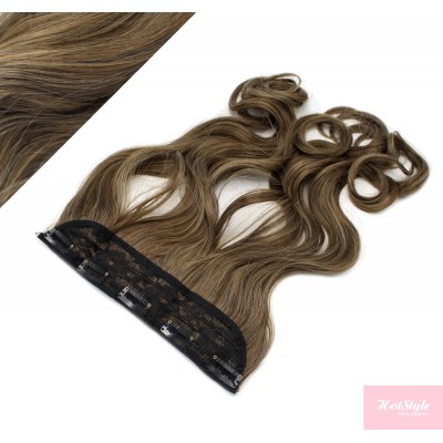 24" one piece full head clip in kanekalon weft extension wavy - dark brown / blonde