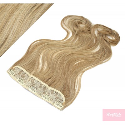 24" one piece full head clip in kanekalon weft extension wavy - mixed blonde