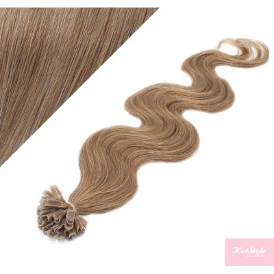 20" (50cm) Nail tip / U tip human hair pre bonded extensions wavy - light brown