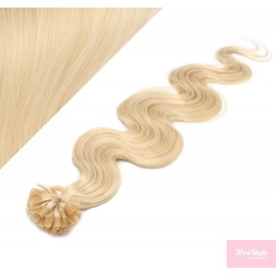 20" (50cm) Nail tip / U tip human hair pre bonded extensions wavy - the lightest blonde