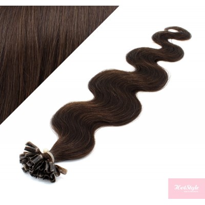 24" (60cm) Nail tip / U tip human hair pre bonded extensions wavy - dark brown