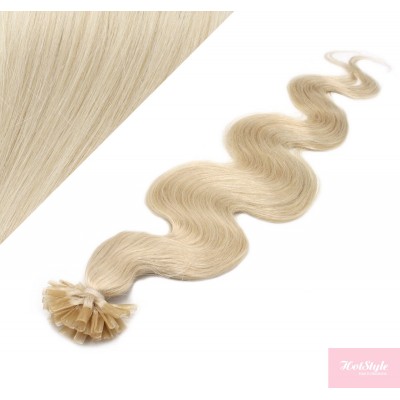 24" (60cm) Nail tip / U tip human hair pre bonded extensions wavy - platinum blonde