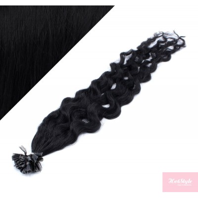 20" (50cm) Nail tip / U tip human hair pre bonded extensions curly - black