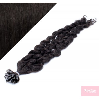 20" (50cm) Nail tip / U tip human hair pre bonded extensions curly - natural black