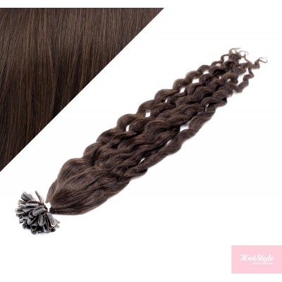 20" (50cm) Nail tip / U tip human hair pre bonded extensions curly - dark brown