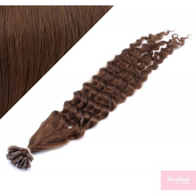 20" (50cm) Nail tip / U tip human hair pre bonded extensions curly - medium brown
