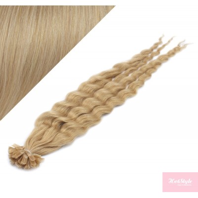 20" (50cm) Nail tip / U tip human hair pre bonded extensions curly - natural blonde