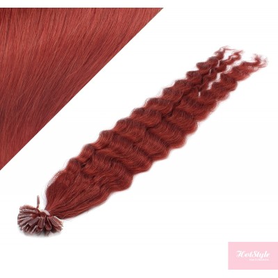 20" (50cm) Nail tip / U tip human hair pre bonded extensions curly - copper red