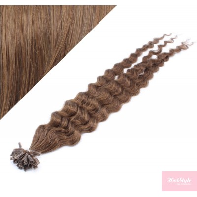 24" (60cm) Nail tip / U tip human hair pre bonded extensions curly - medium light brown