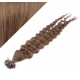 24" (60cm) Nail tip / U tip human hair pre bonded extensions curly - medium light brown