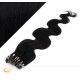 20" (50cm) Micro ring human hair extensions wavy- black