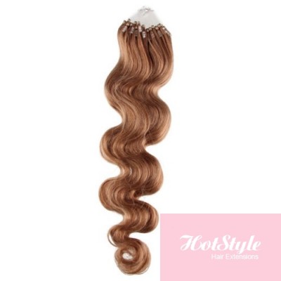 20 50cm Micro Ring Human Hair Extensions Wavy Light Brown