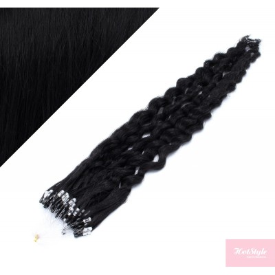 20" (50cm) Micro ring human hair extensions curly- black