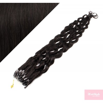 20" (50cm) Micro ring human hair extensions curly- natural black