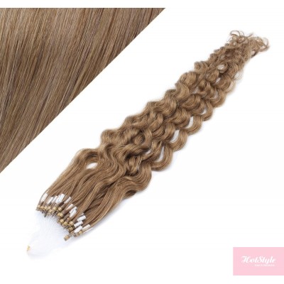 20" (50cm) Micro ring human hair extensions curly - light brown