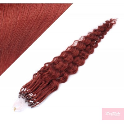 20" (50cm) Micro ring human hair extensions curly - copper red