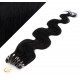 24" (60cm) Micro ring human hair extensions wavy - black