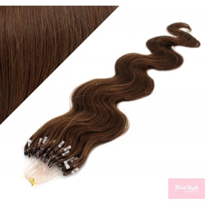 24" (60cm) Micro ring human hair extensions wavy - medium brown