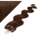 24" (60cm) Micro ring human hair extensions wavy - medium brown