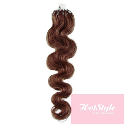 24 60cm Micro Ring Human Hair Extensions Wavy Medium Light Brown