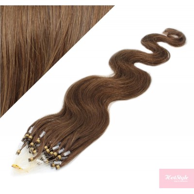 24" (60cm) Micro ring human hair extensions wavy - medium light brown