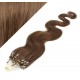 24" (60cm) Micro ring human hair extensions wavy - medium light brown